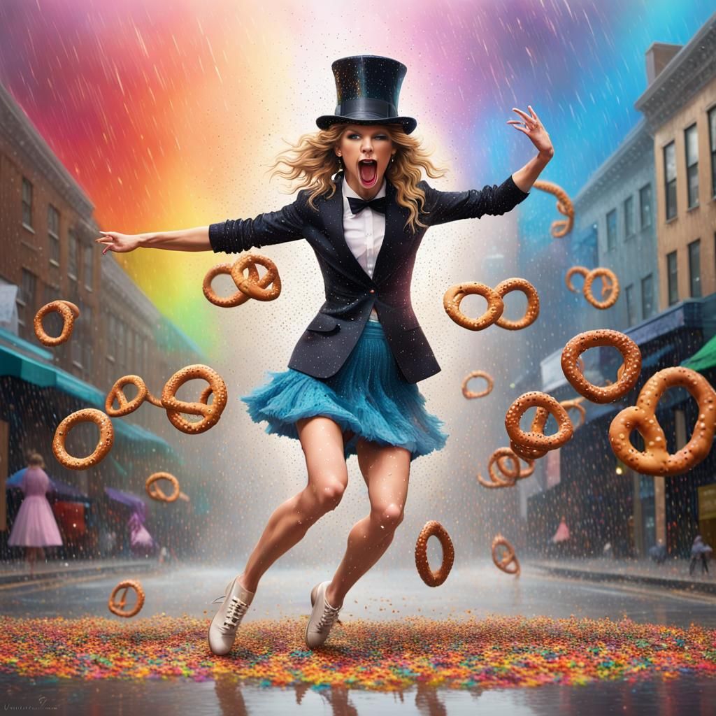 Taylor Swift Dances in Pretzel Rain