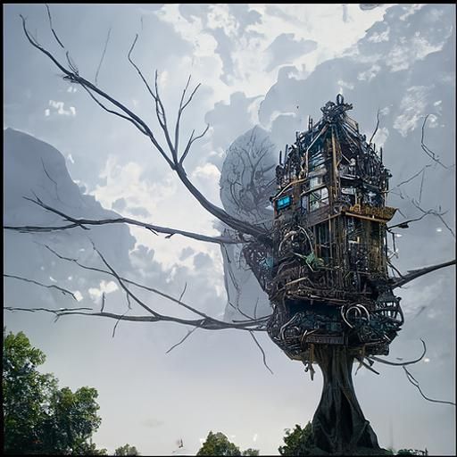 Solar-Punk Restaurant on Giant Tree, Lovecraftian Horror