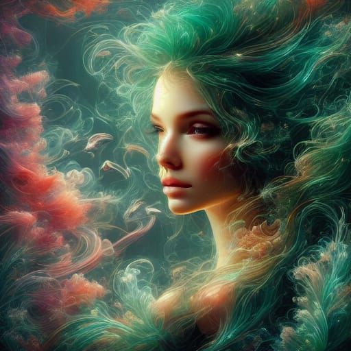 Ethereal Woman with Red Hair and Sapphire Eyes