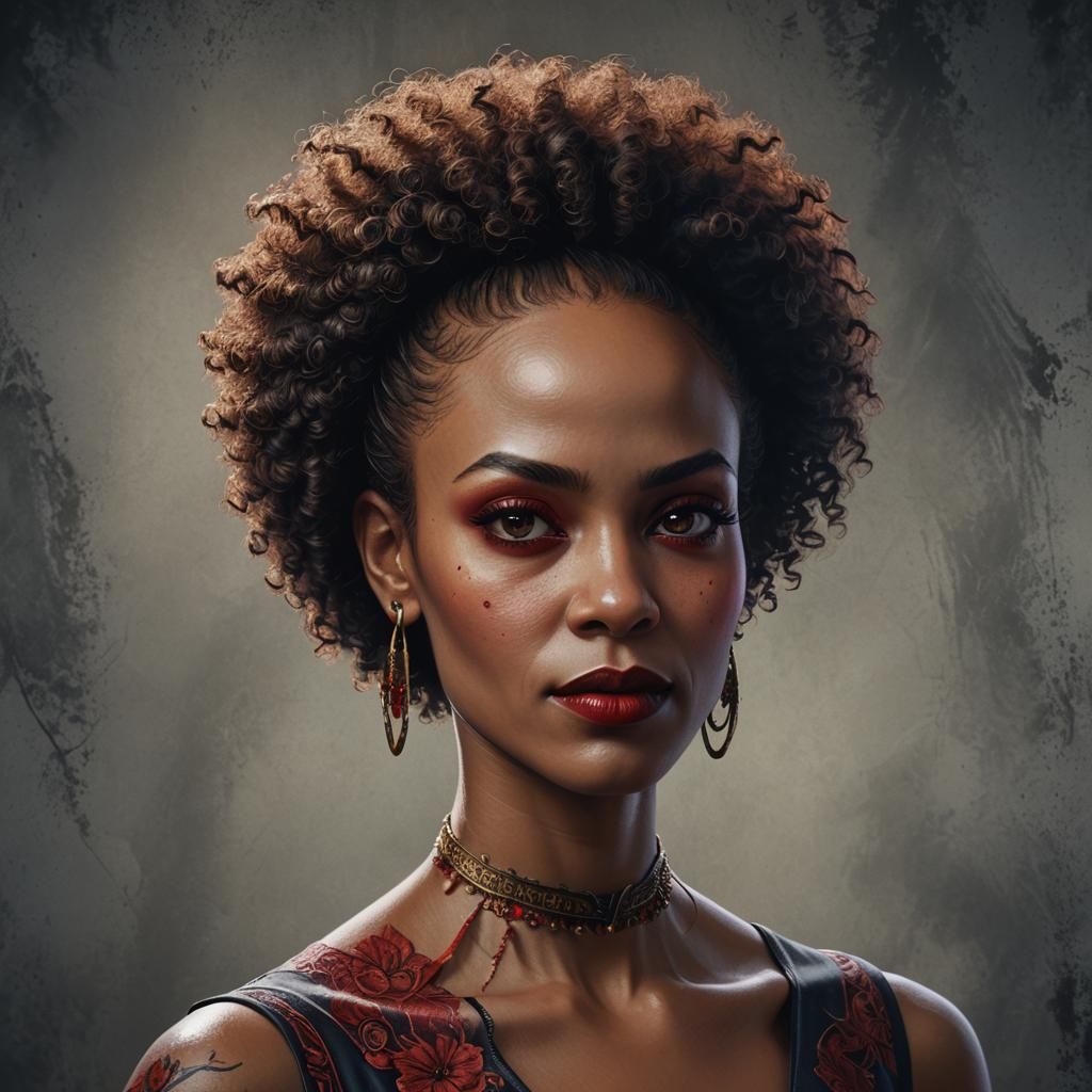 Vibrant Portrait of a Bald Afro-Latina Vampire