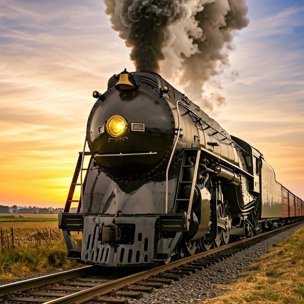 Vintage Industrial Locomotive Basks in Sunset Glory