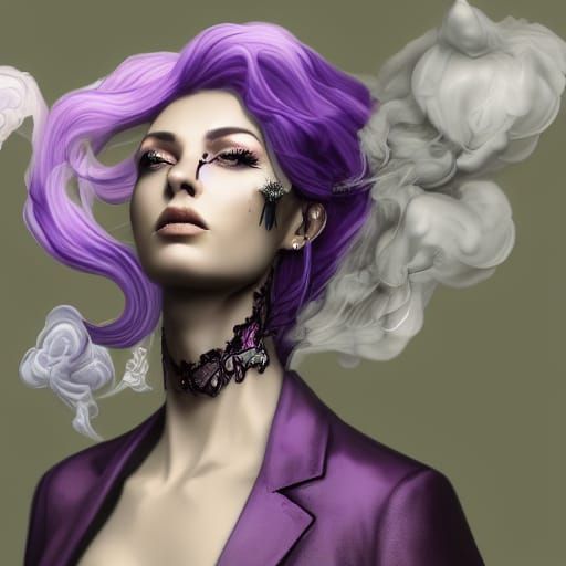 Intricate Purple Smoke Woman Portrait in 8k