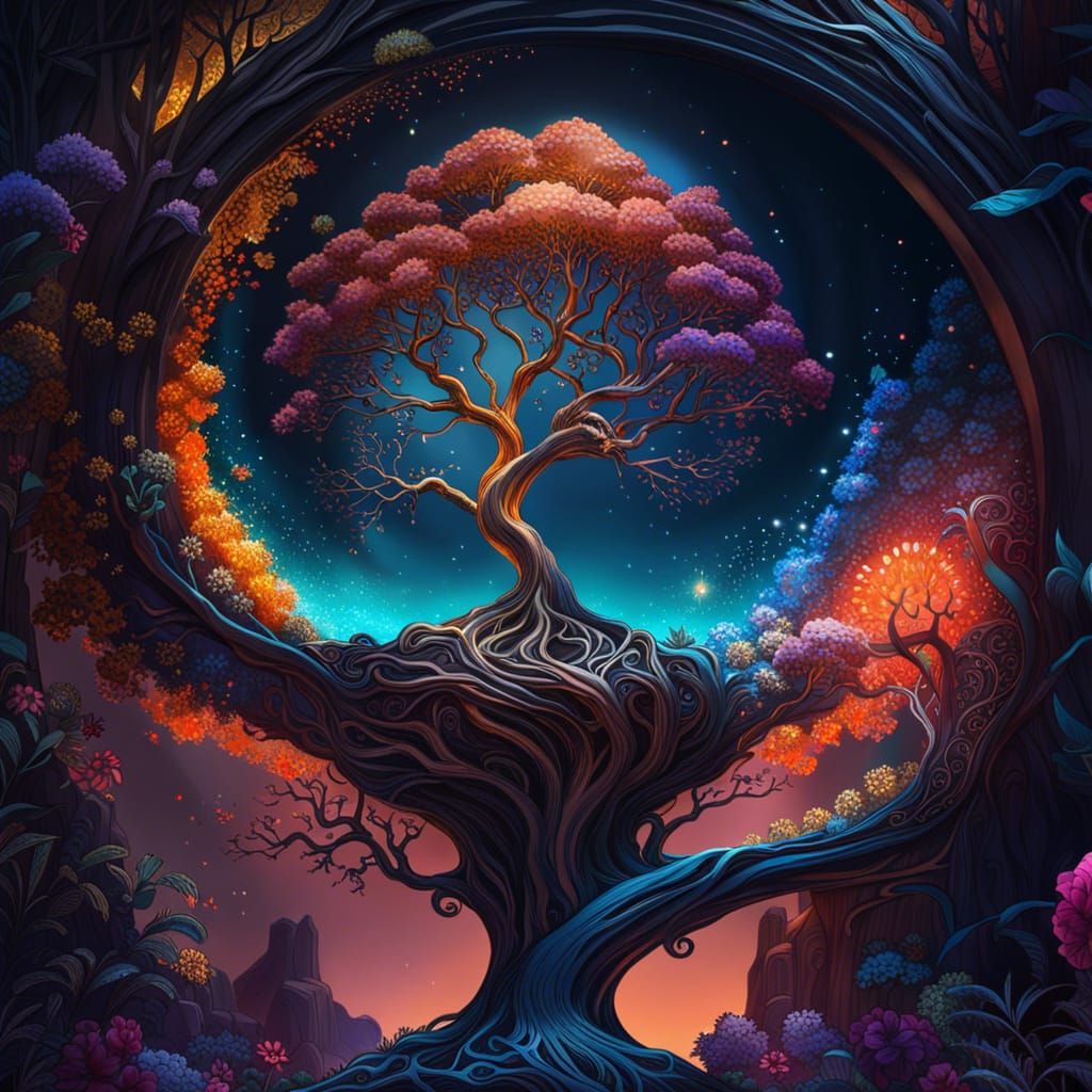 Celestial Tree of Life Inside Lava Skull