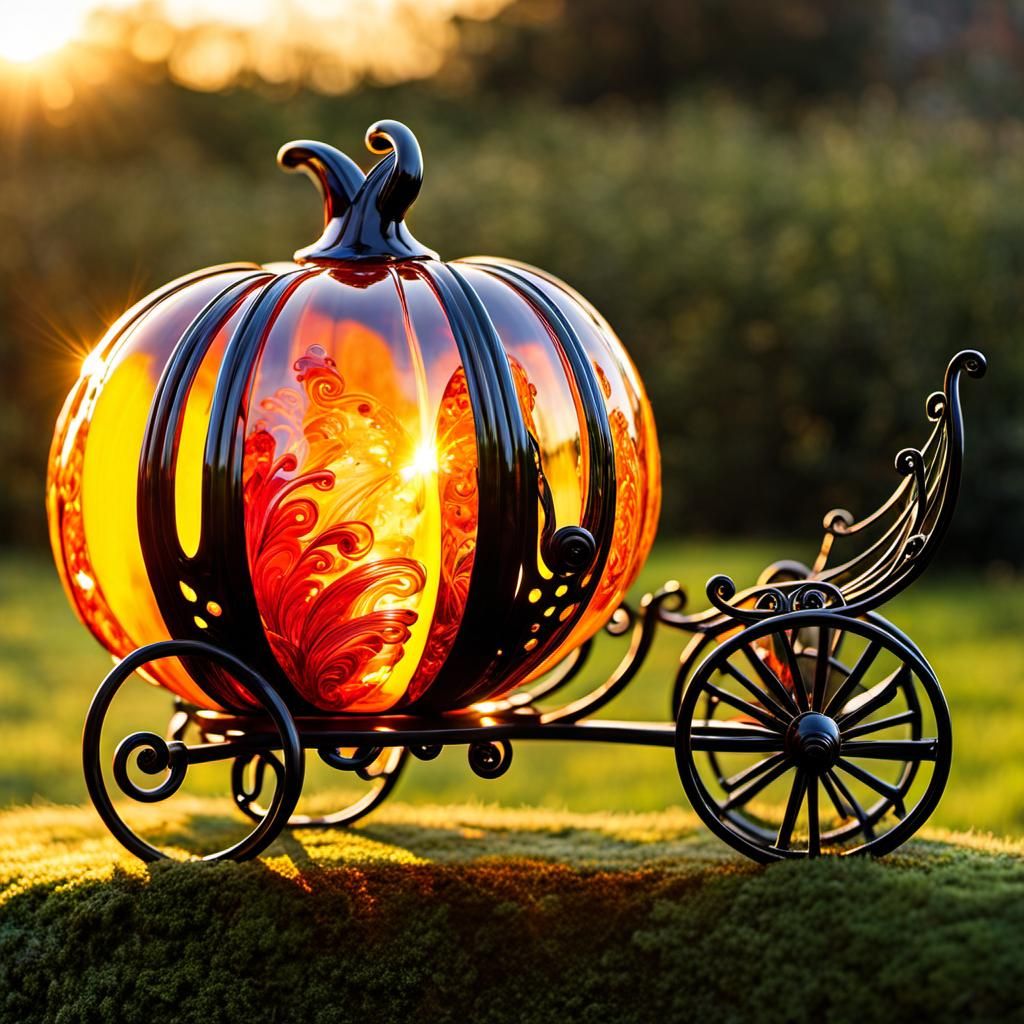 Glass Pumpkin Fairy Carriage in Chihuly Style