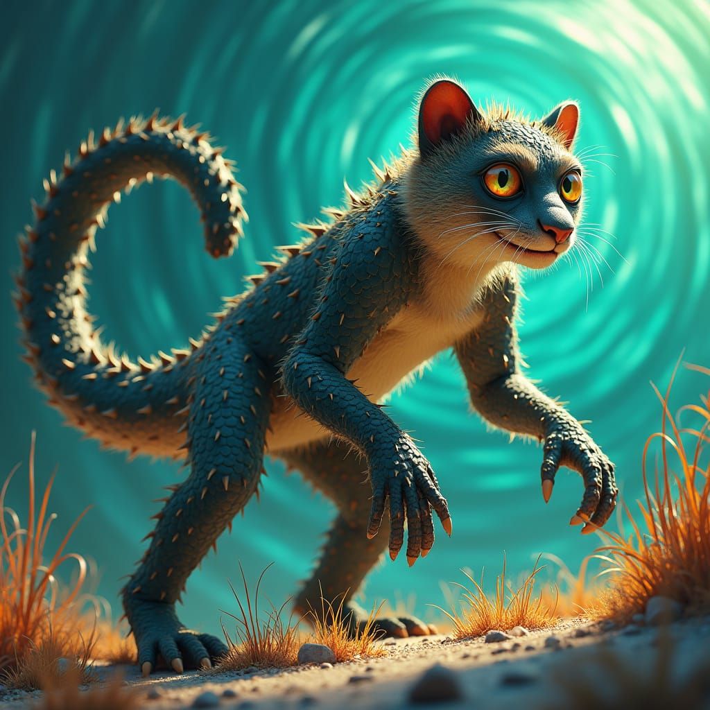 Hybrid Creature: Big Cat, Monkey, Alligator in 8K