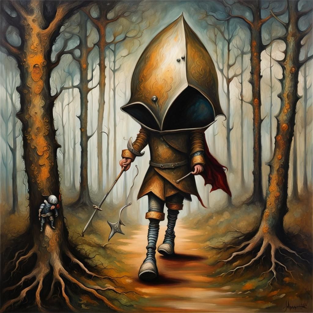 Elf Knight in Forest: Surreal Ink Painting