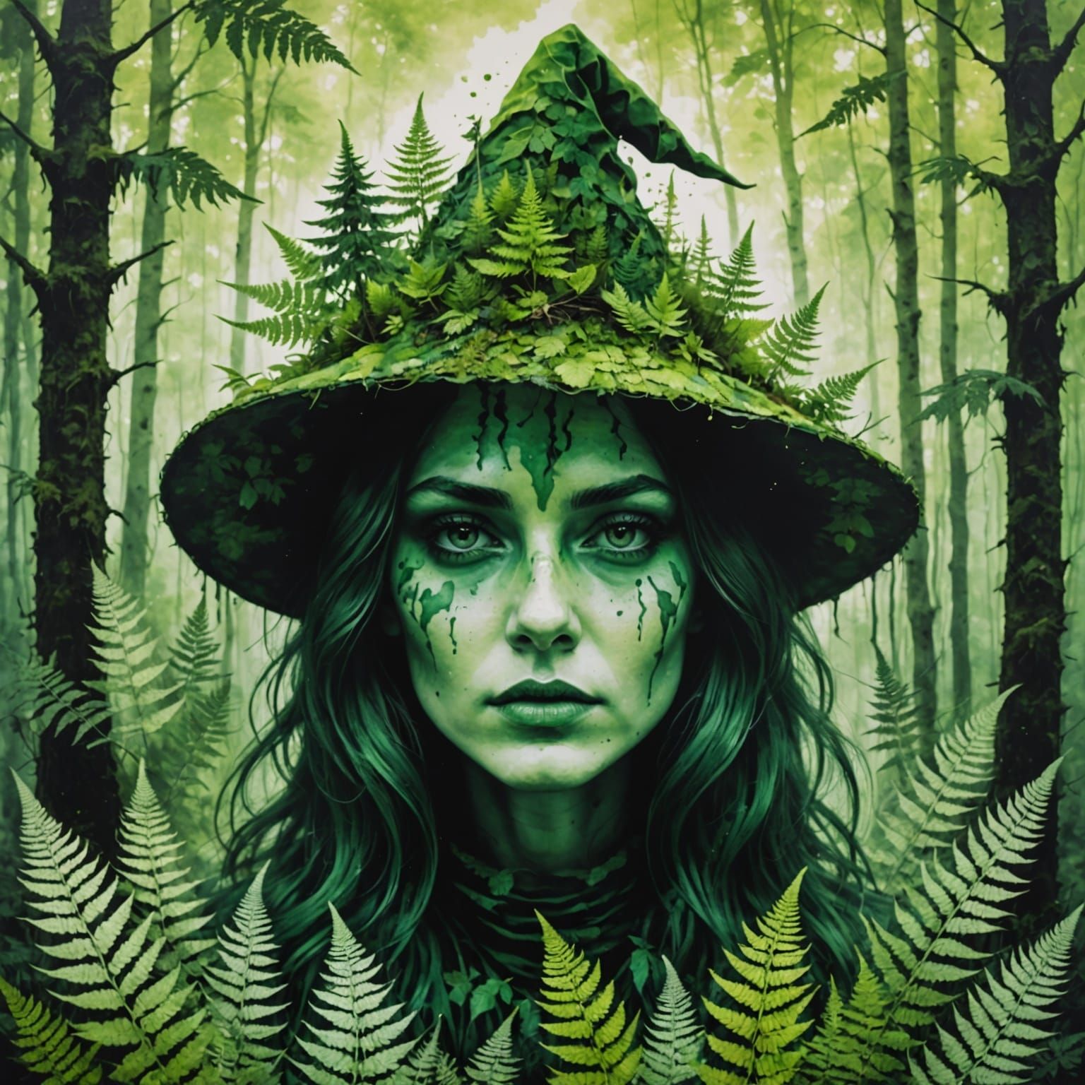 Monochromatic Forest Witch Double Exposure