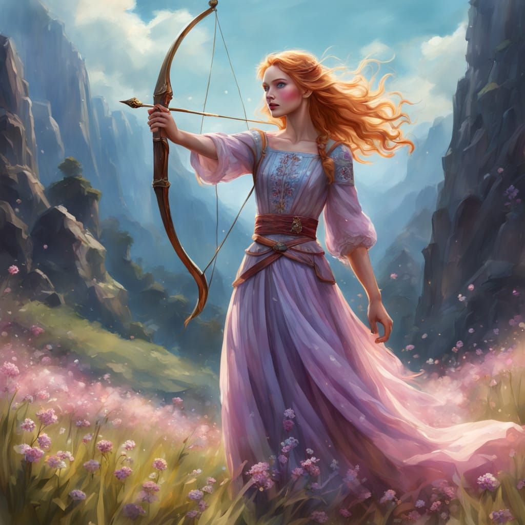 Ethereal Archeress in a Whimsical Lilac Dream