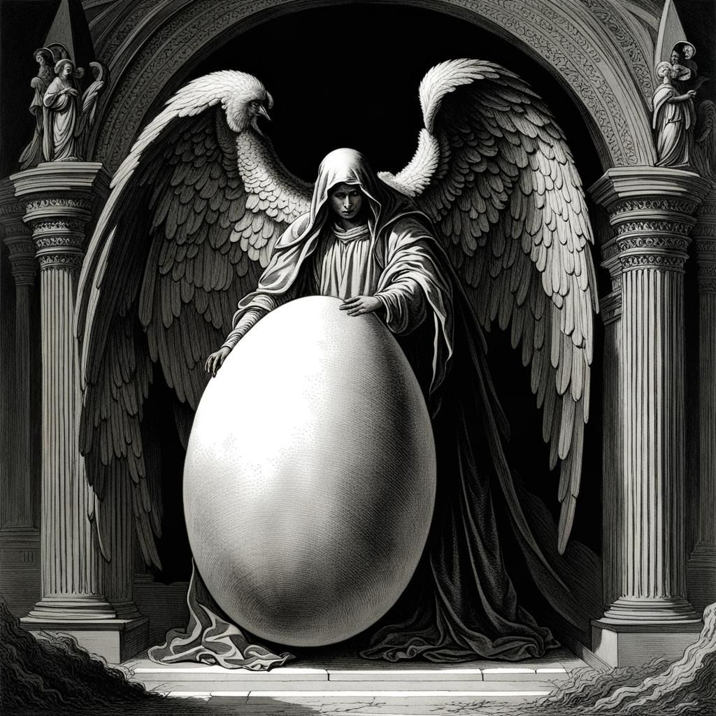 Surreal Angel with Egg in Dark Fantasy Style