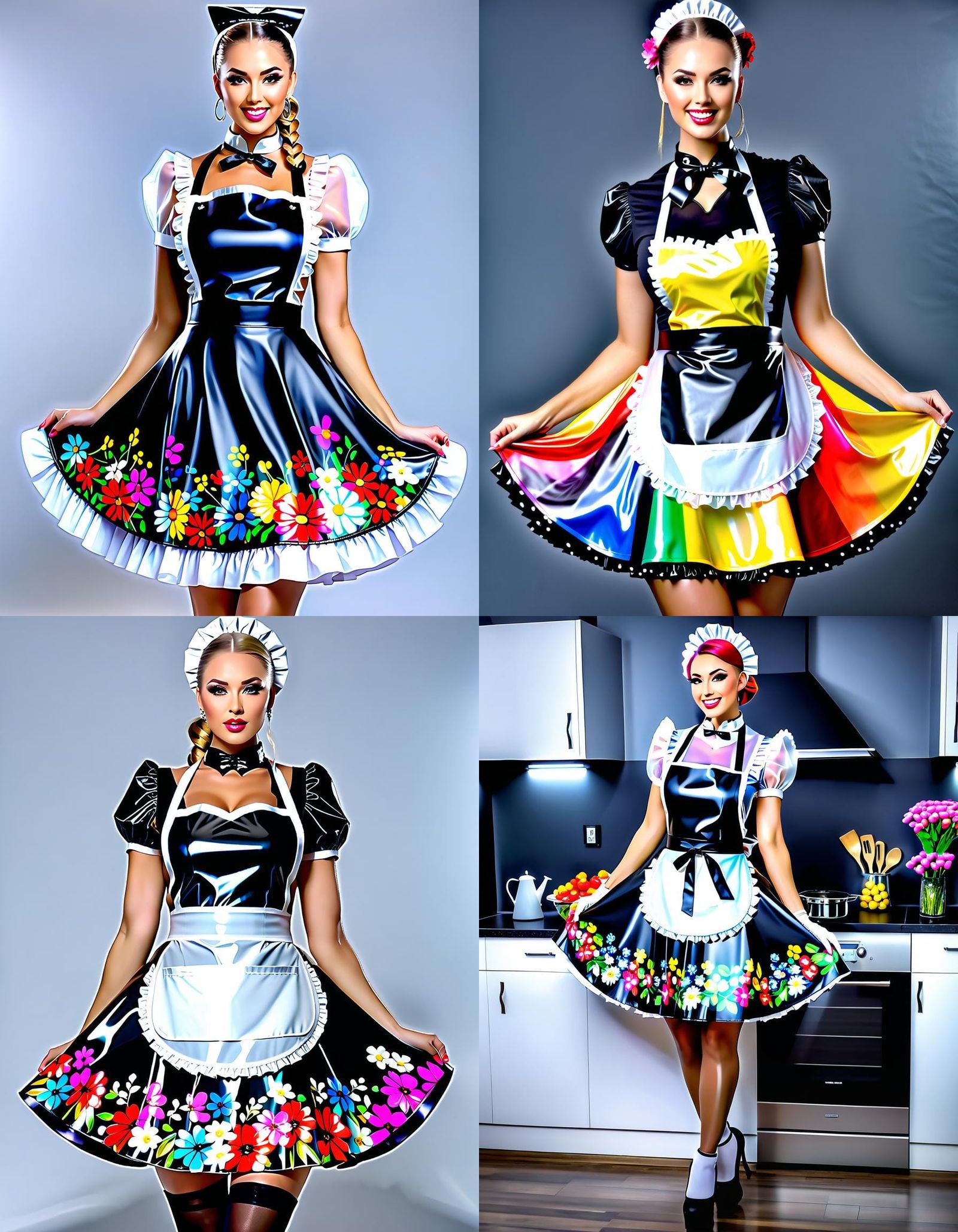 Young Woman in See-Through Latex Dress, Hyperrealistic HDR