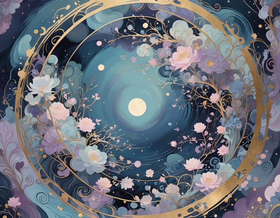 Circular Pond Design in Surreal Symbolic Style