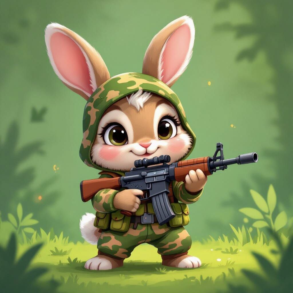 Cute Commando Rabbit Ready for Adventure