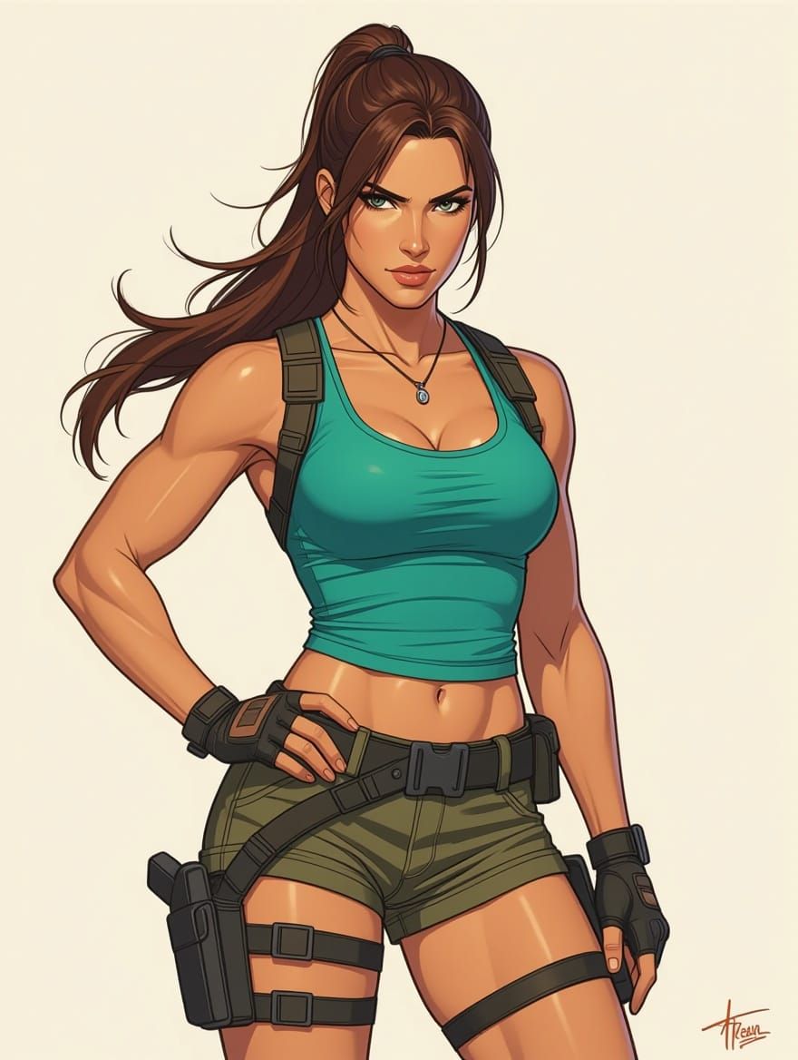 Sensual Lara Croft in Cyberpunk Style Digital Art