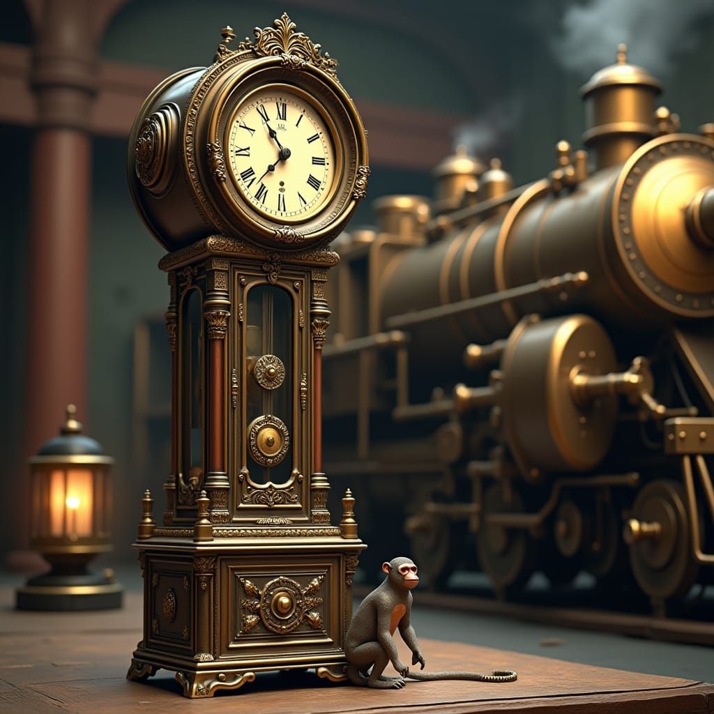 Steampunk Grandfather Clock with Mechanical Monkey