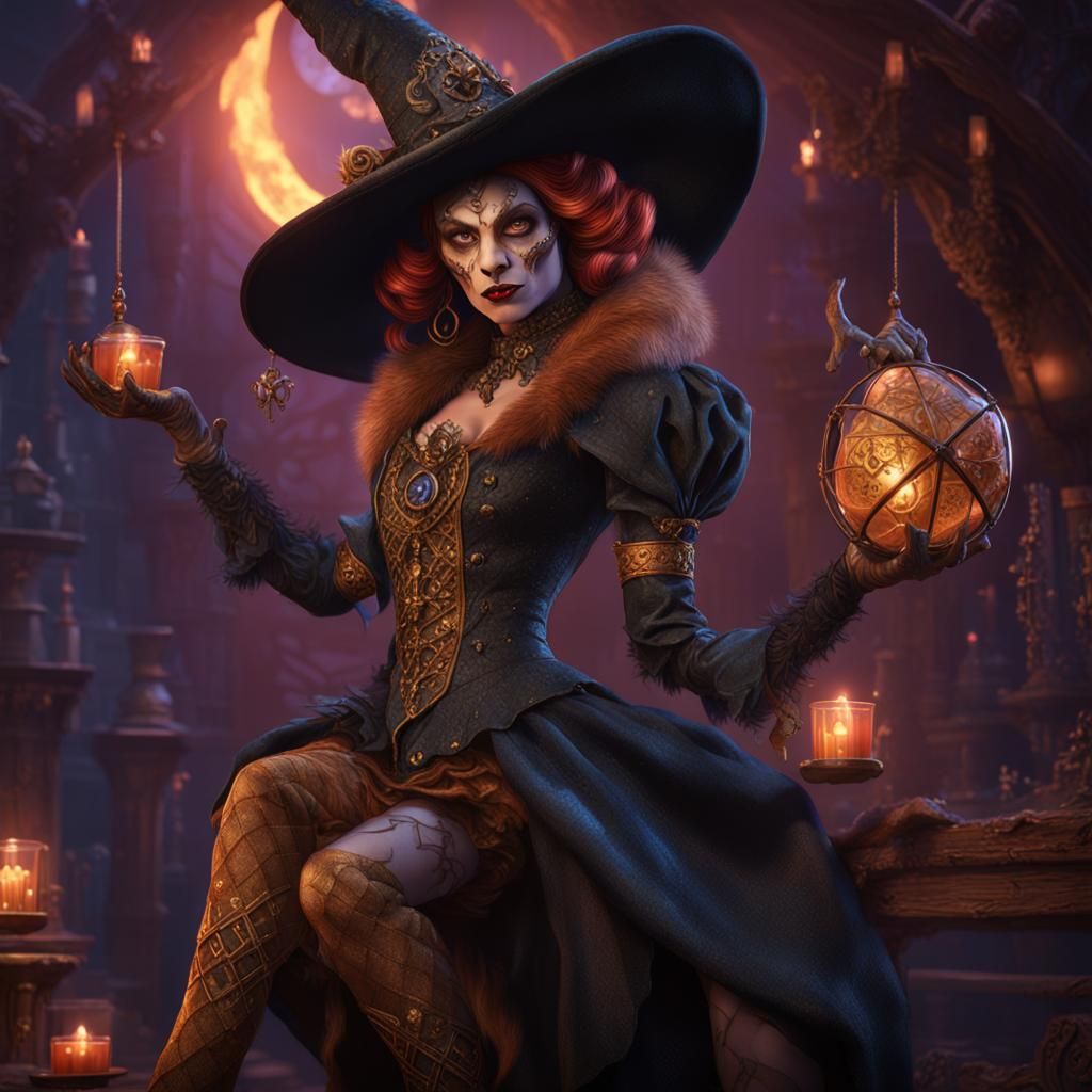 Weasel Witch Burlesque Dancer in Detailed Digital Art