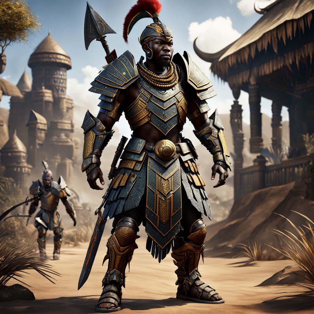 African Warrior in Opulent Heavy Armor