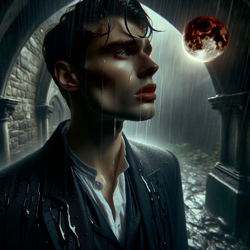 Brooding Figure Beneath Stone Arch in Gothic Style