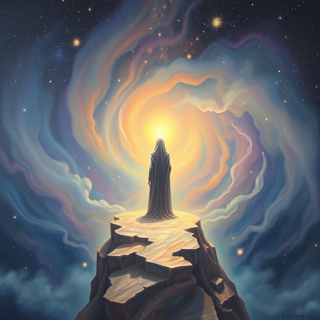 Surrealist Being Ponders Existential Question in Cosmic Expa...