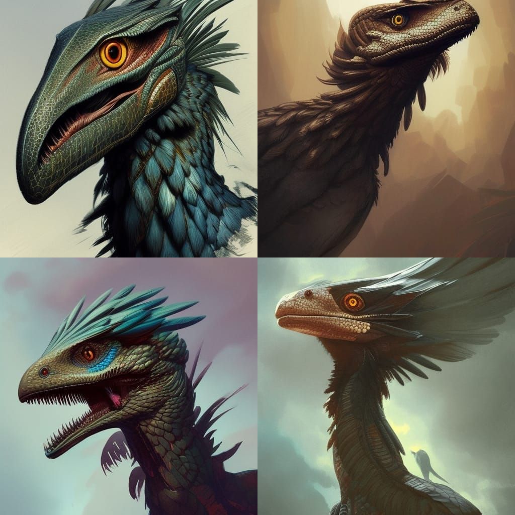 Microraptor Portrait in Art Nouveau Style