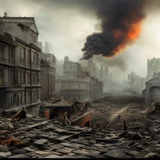 A digital artwork showing the devastation caused by war