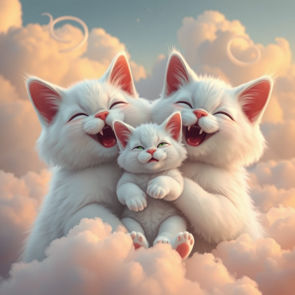 Loving Cats Embrace in Dreamy Cloudscape