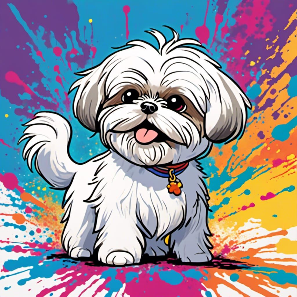 Adorable Maltese Shih Tzu Dog in Pixar Cartoon Style