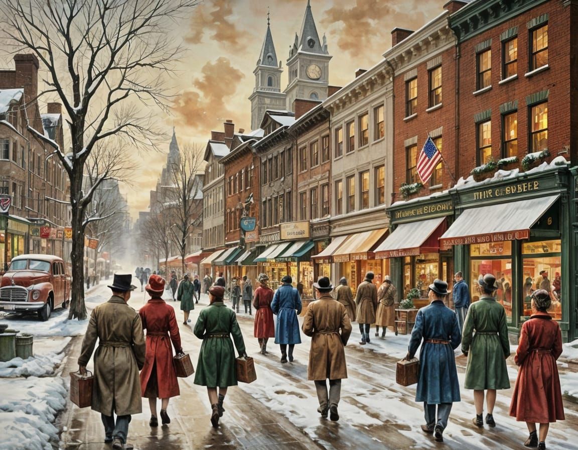 Nostalgic Christmas in Retro Small Town Square