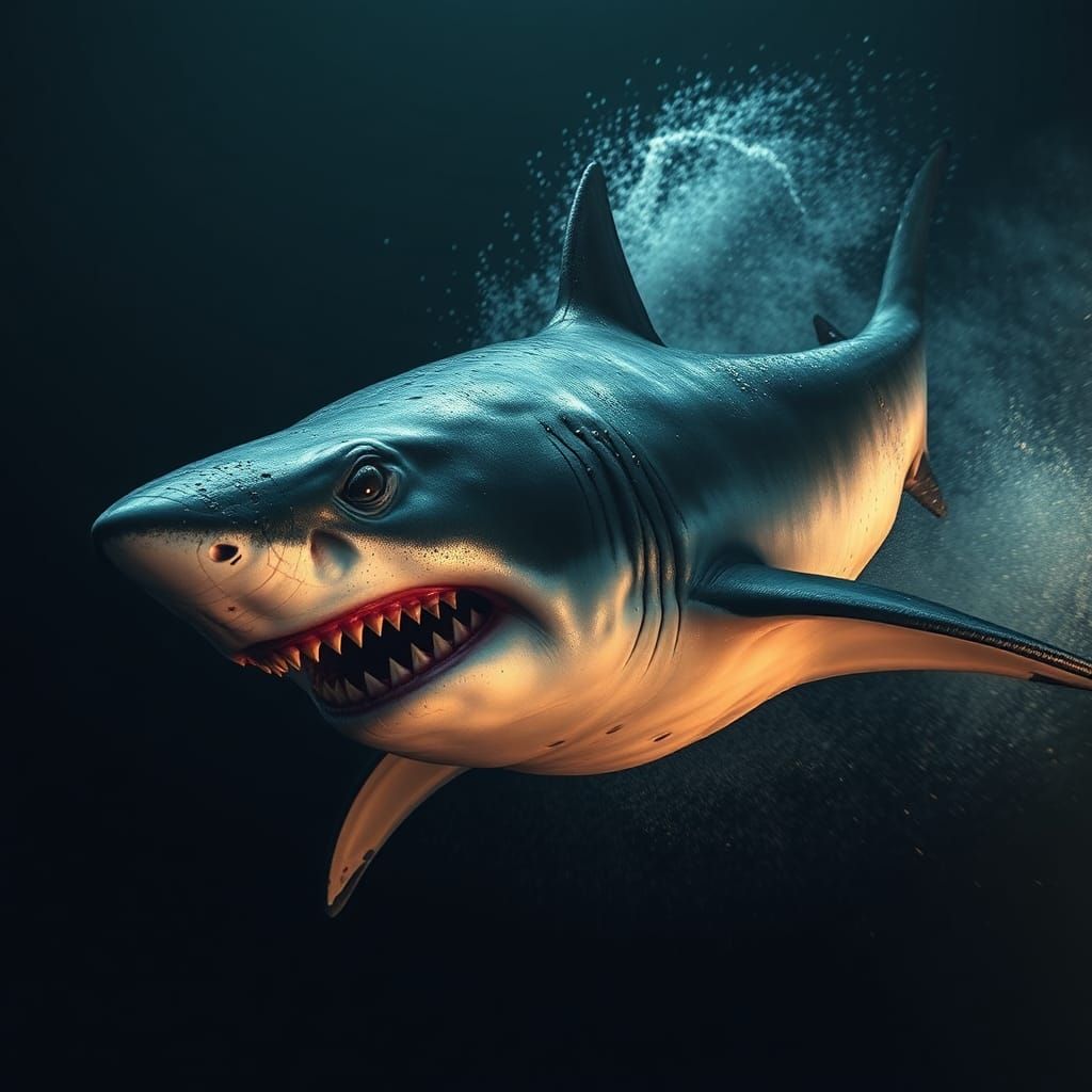 Menacing Shark with Rough Skin Swims at High Speed