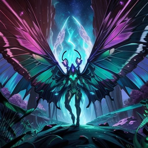 Emerald Butterfly with Sparkling Wings in the Night