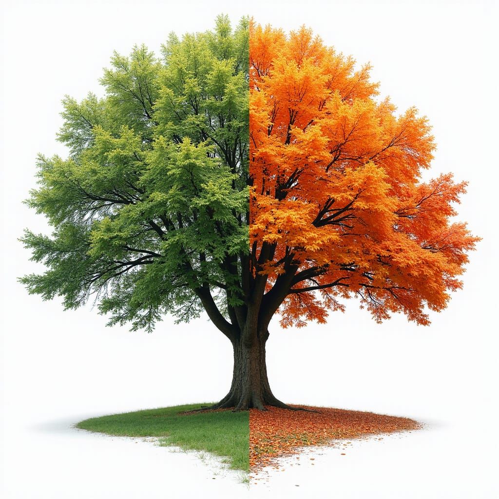 Four Seasons Tree: A Split Image in Quadrants