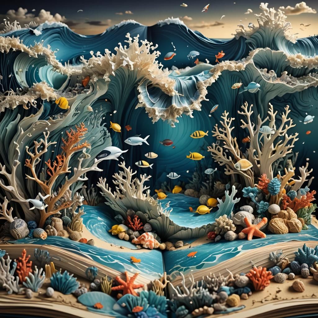 Hyperrealistic Ocean Pop-Up Book in HDR