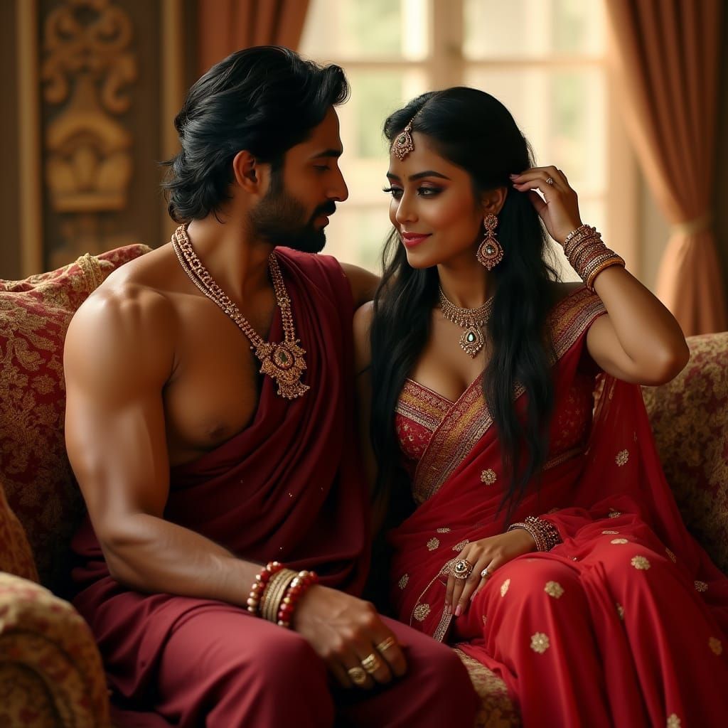 Maharaja Vikram and Maya in a Lavish Palace Chamber