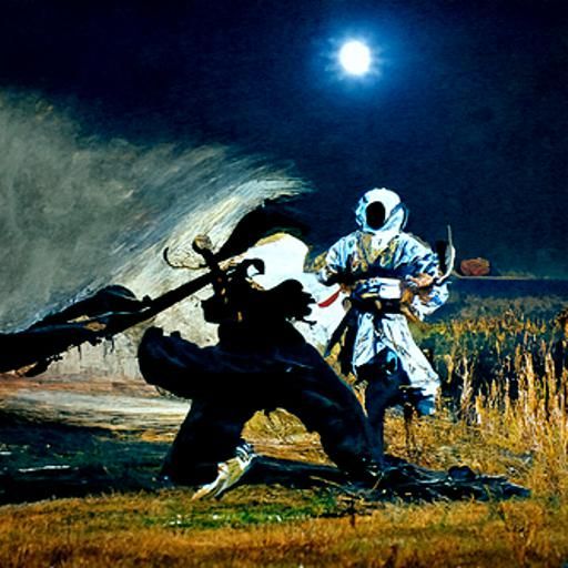 Ninja vs. Samurai in Oil Painting Style