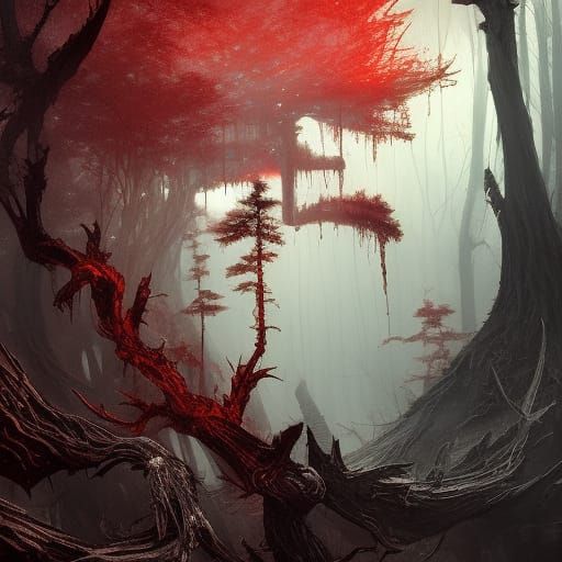 Infernal Forest: Skull Trees and Monsters in Gorecore Style