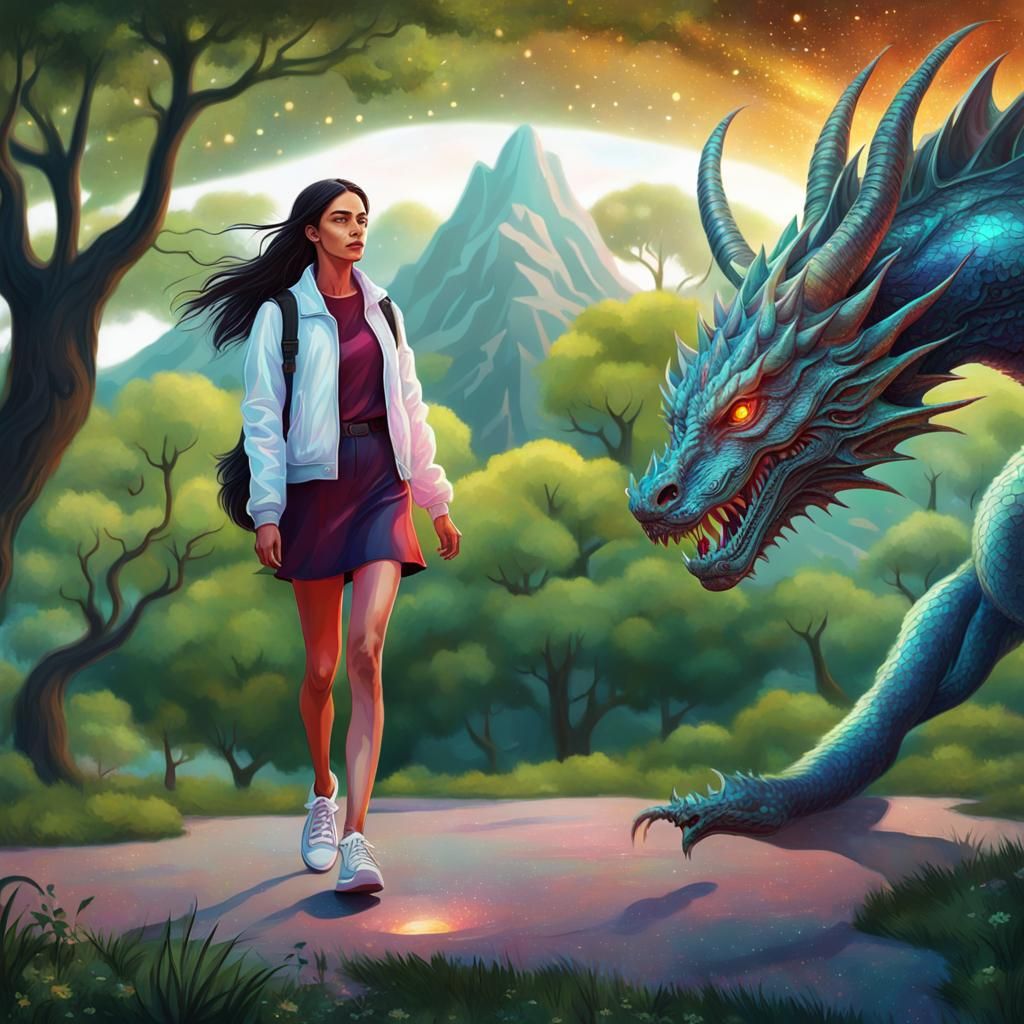 Girl Meets Dragon: Holographic Astral Illustration