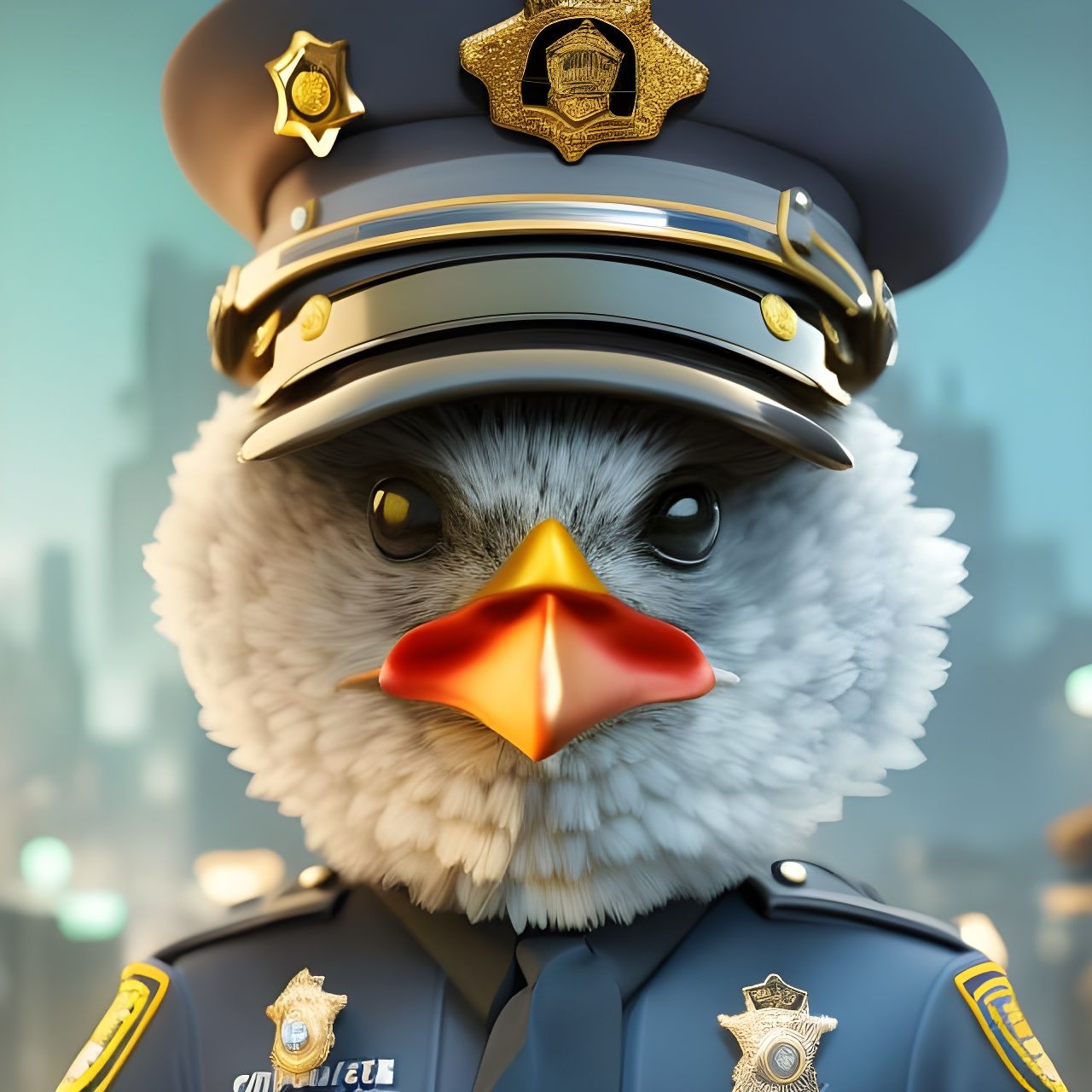 Chicken Police Officer Portrait in Pop Art Style