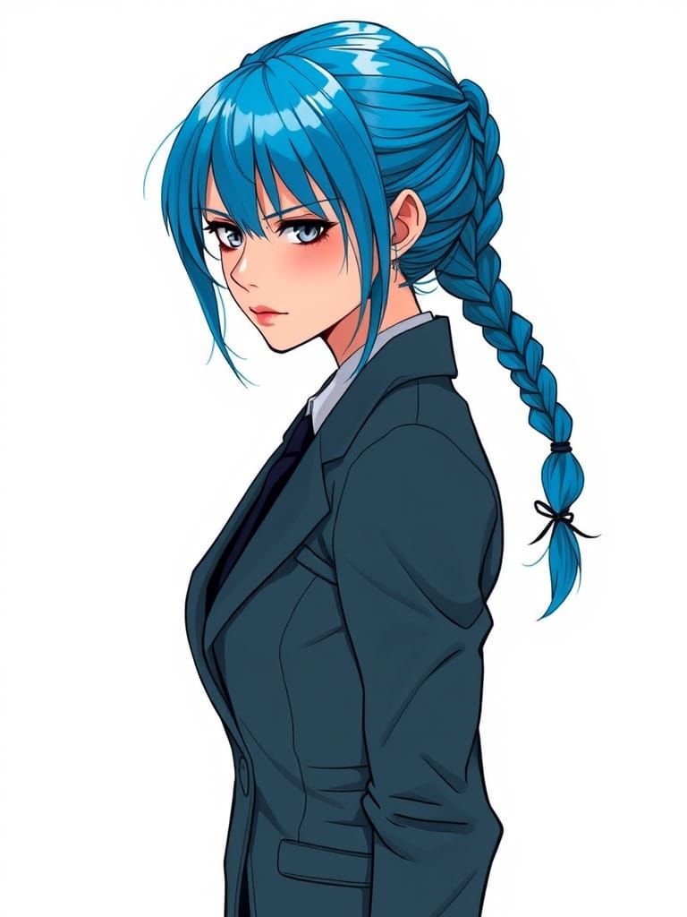 Sleek Futuristic Woman in Cerulean-Blue Hair and Gray Eyes