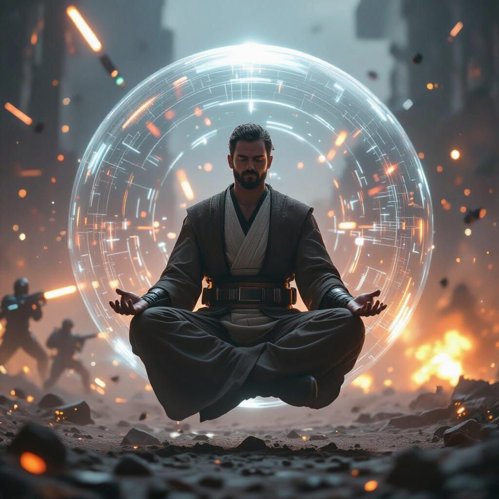Battle-Hardened Jedi Meditating on Battlefield