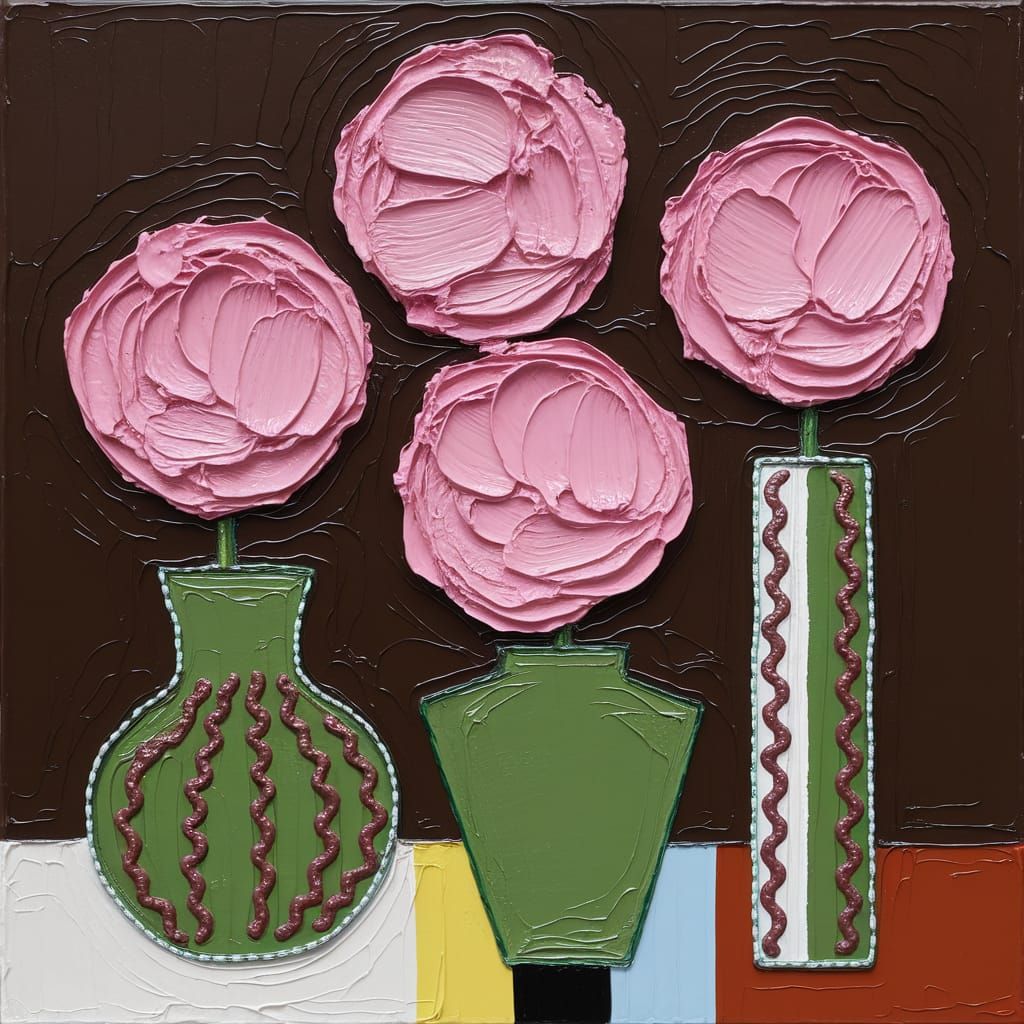 Abstract Floral Impasto Painting with Vibrant Colors