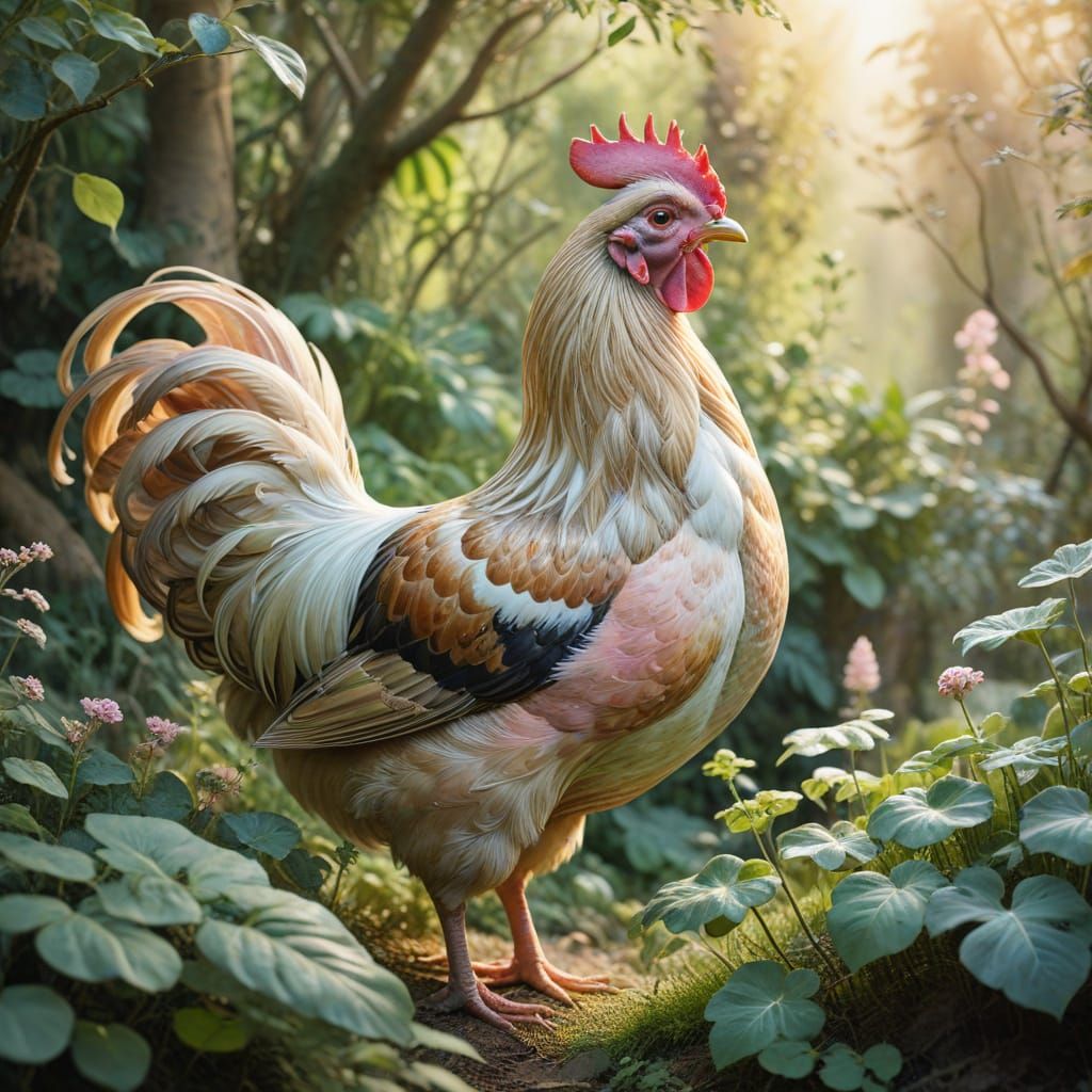 Whimsical Watercolour Imperial Hen in Lush Foliage