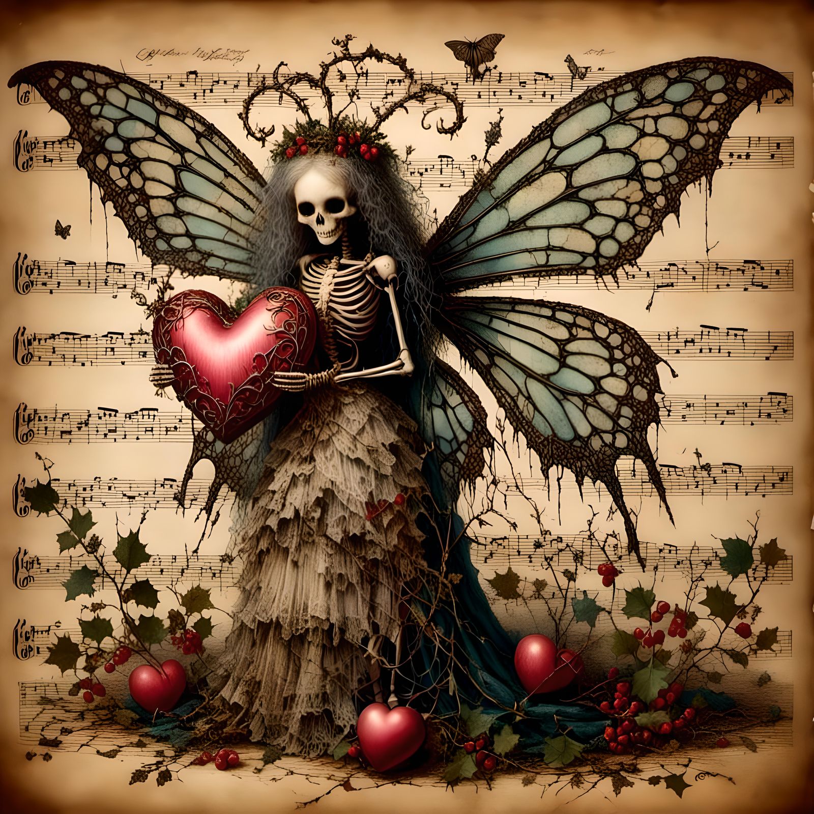 Creepy Christmas Skeleton Fairy with Broken Heart