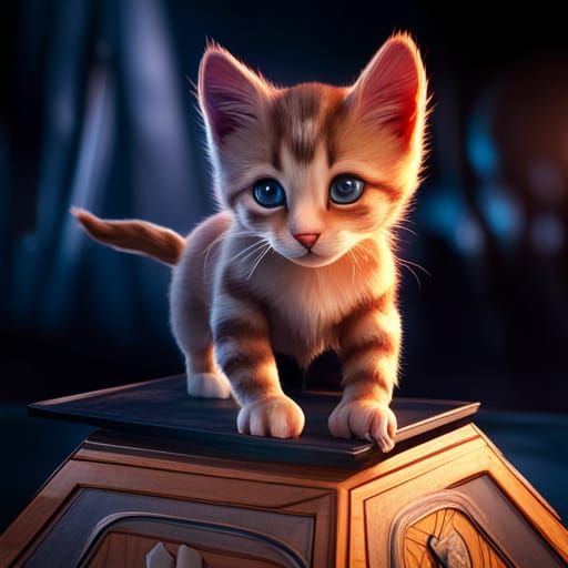 Cute Kitten in a Box: Detailed Matte Painting