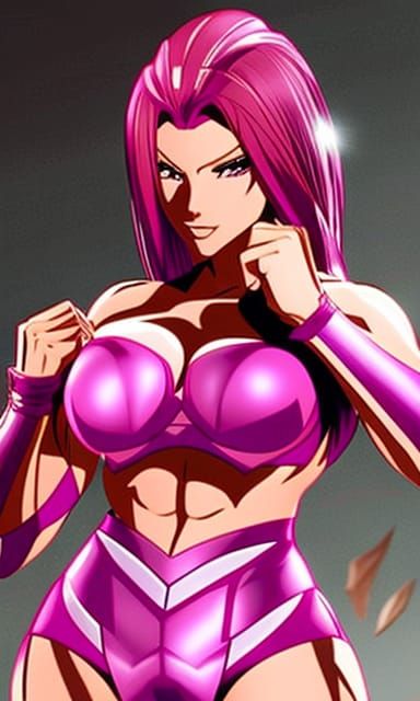 Anime Bodybuilder in Maroon Bikini Character Design