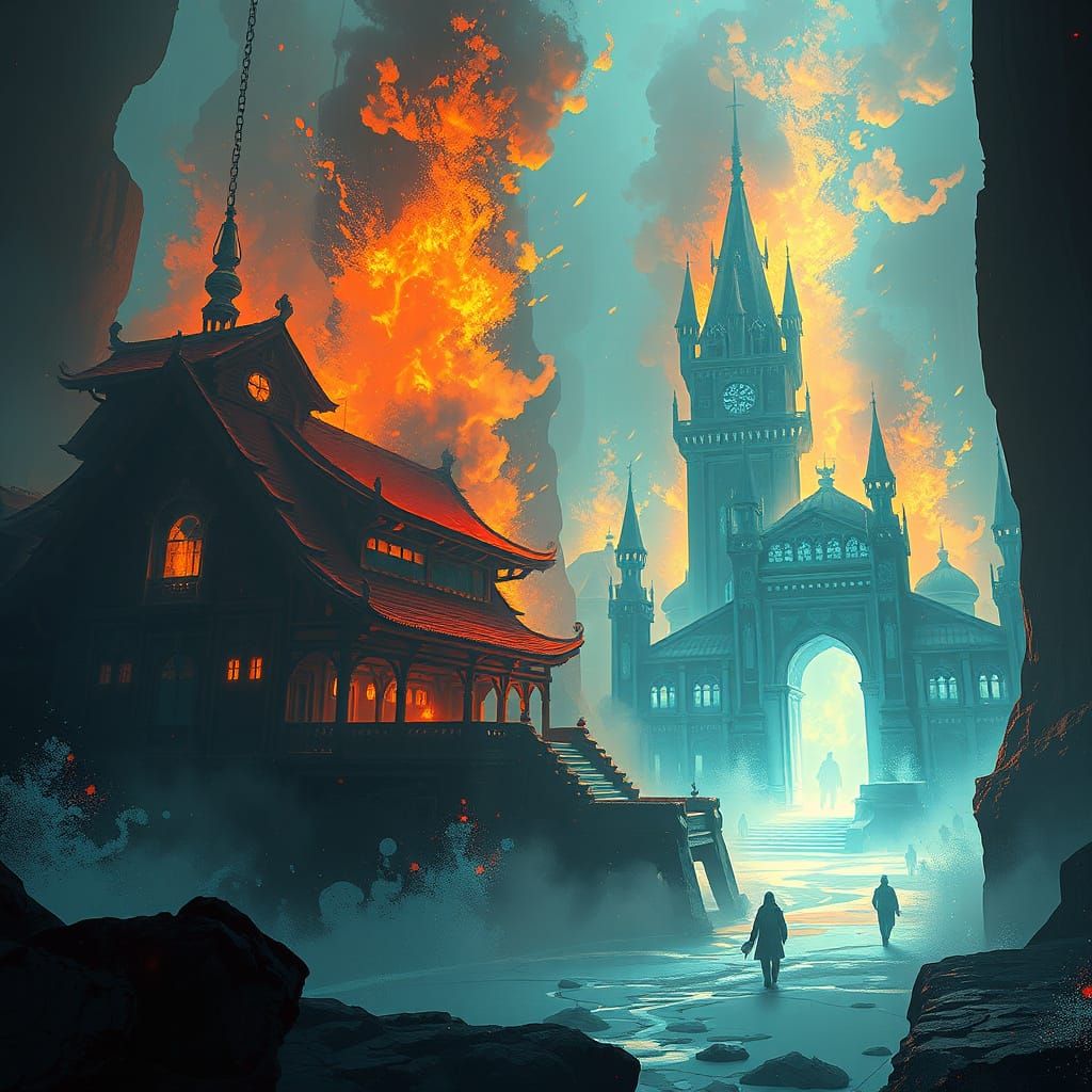 Dynamic Concept Art in Orange and Teal