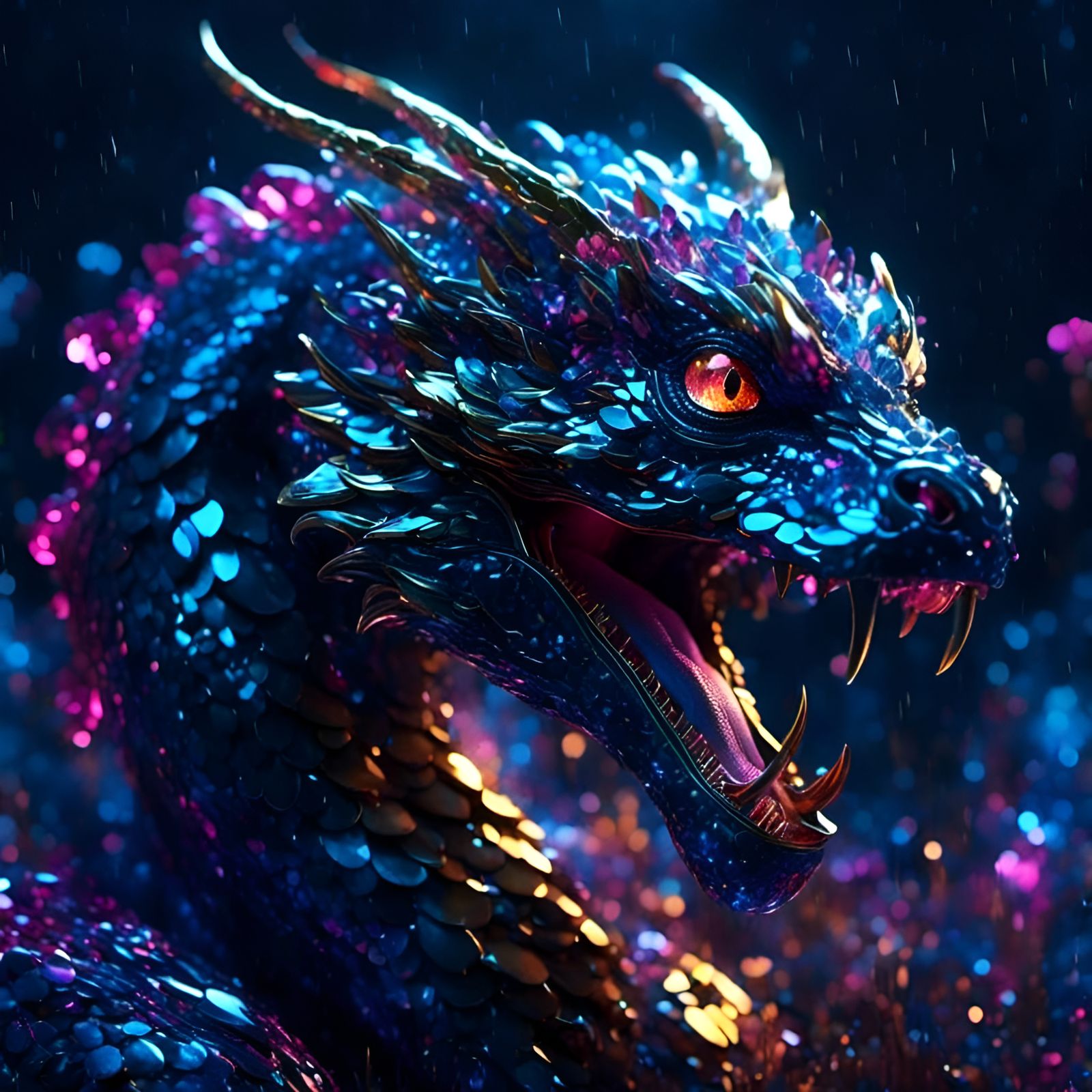 Iridescent Viper of Reflective Scales in Hyperrealism