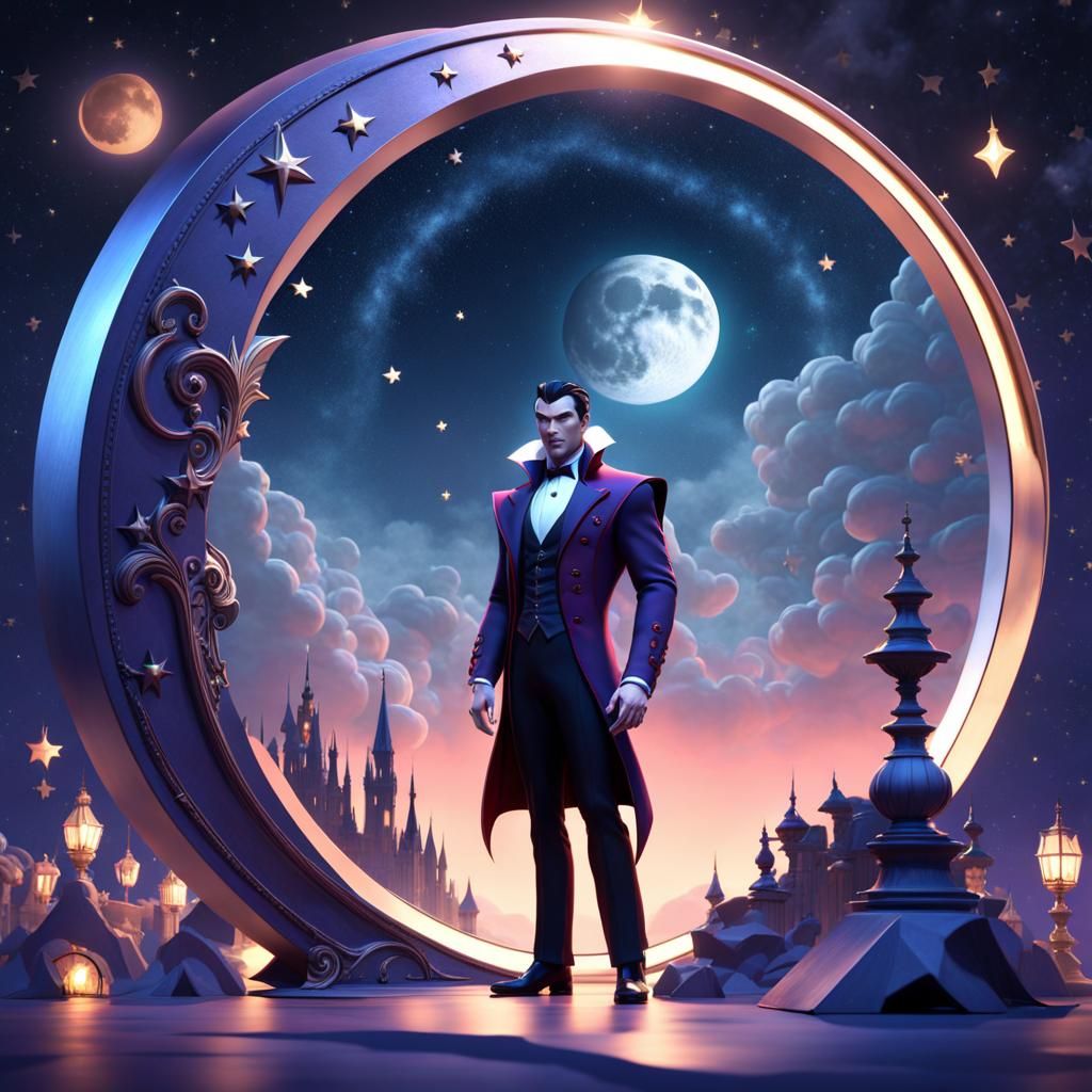 Vampire Under Starry Sky in 3D Digital Art