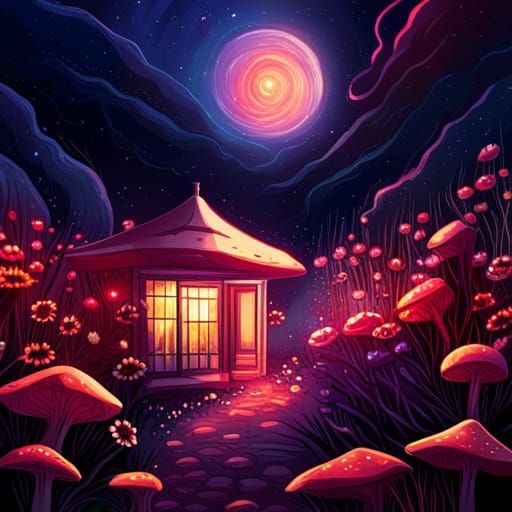 Enchanted Fairycore Cottage Under Starry Night