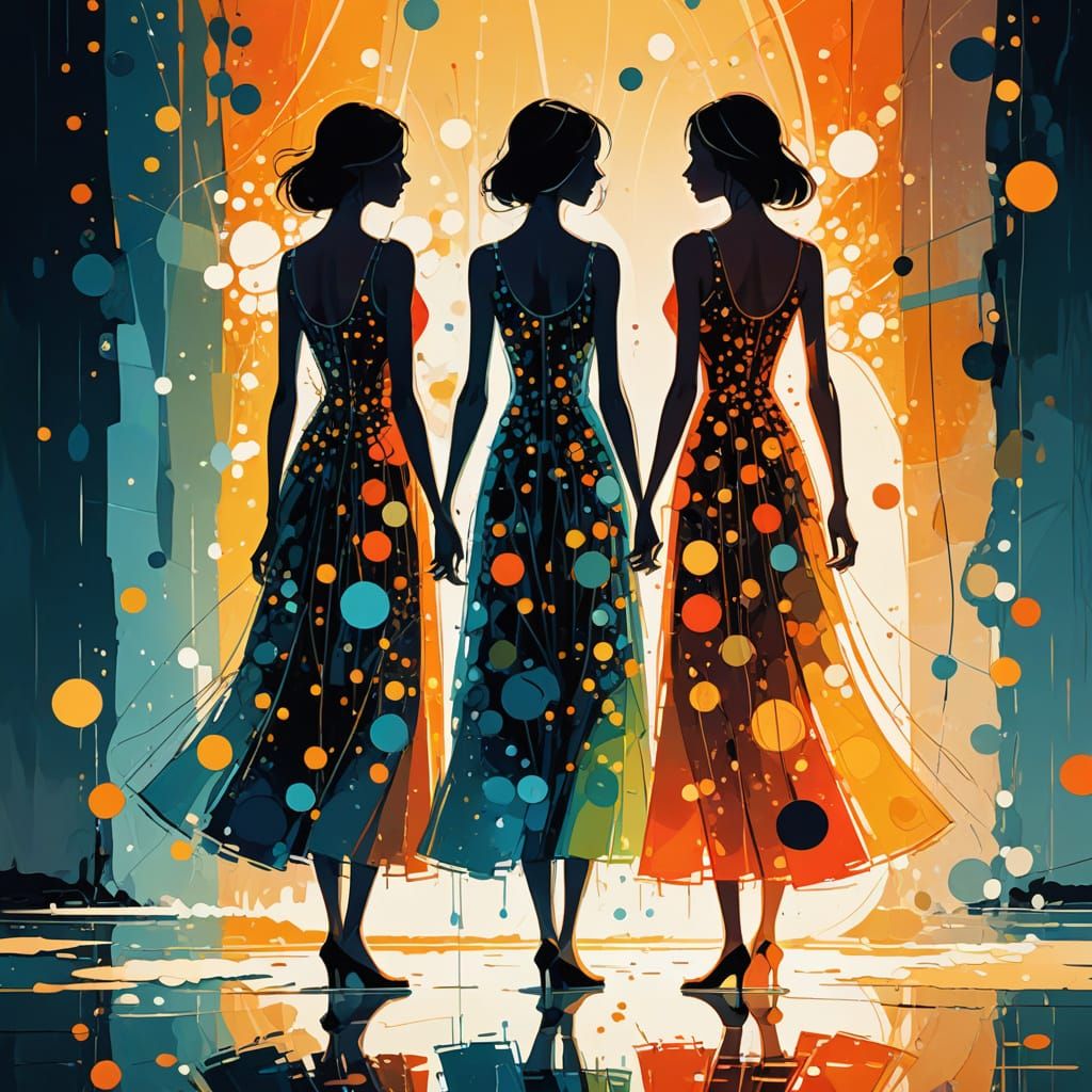 Abstract Expressionist Women in Luminous Dresses