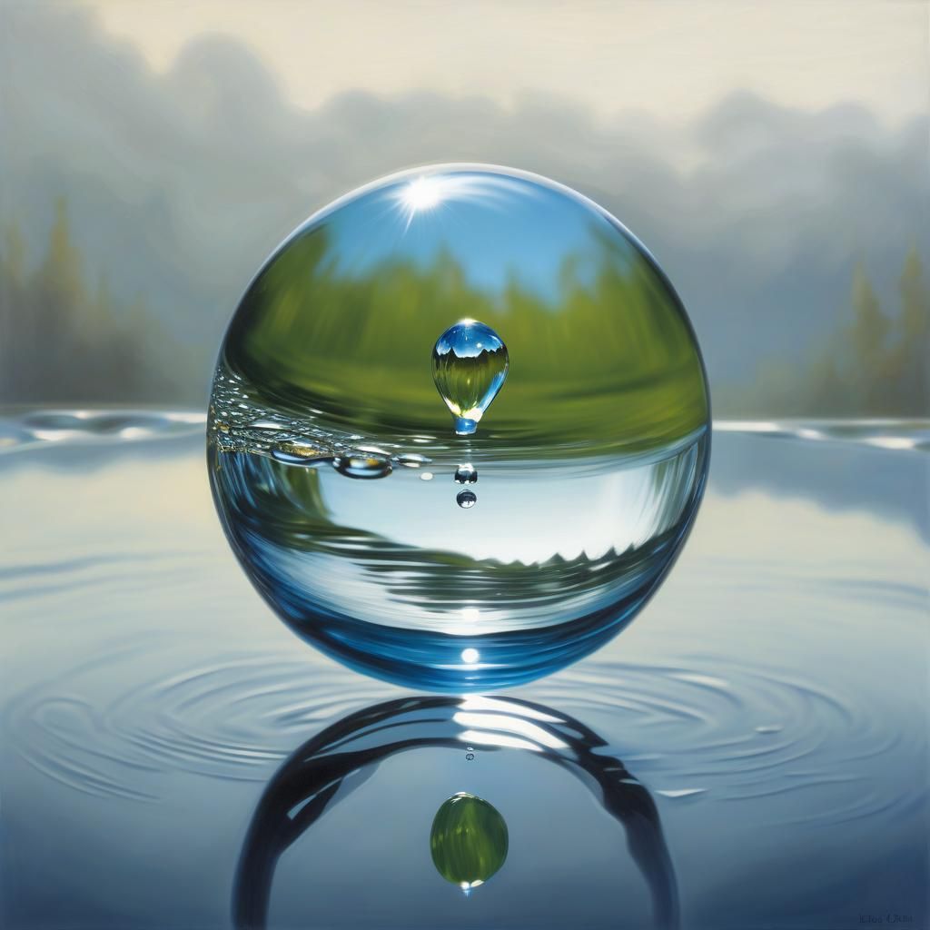 Photorealistic Water Droplet Reflecting Earth