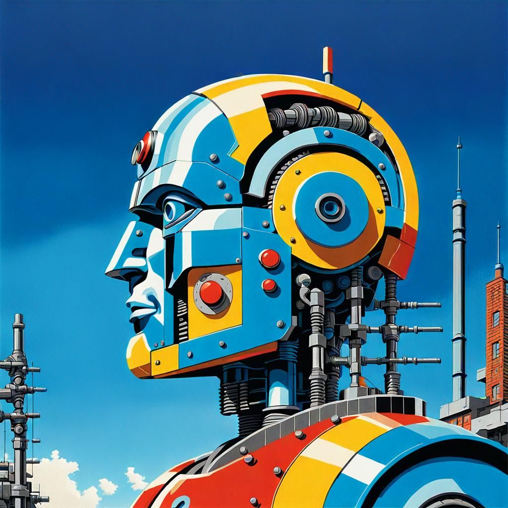 Cyborg Robot Propaganda Poster in Pop Art Style